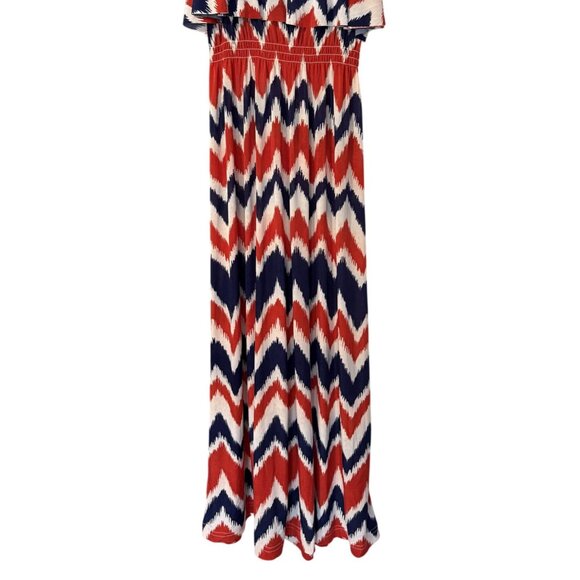 West Loop Patio Maxi Dress Chevron Print Red White Blue Spaghetti Straps Medium - Picture 3 of 5